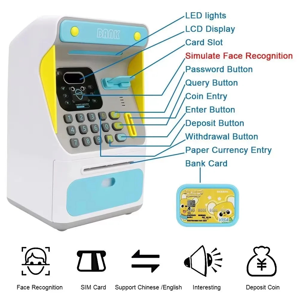 Simulated Face Recognition Money Boxes Electronic Piggy Bank ATM Machine Cash Box Gift For Kids Auto Scroll Paper Banknote